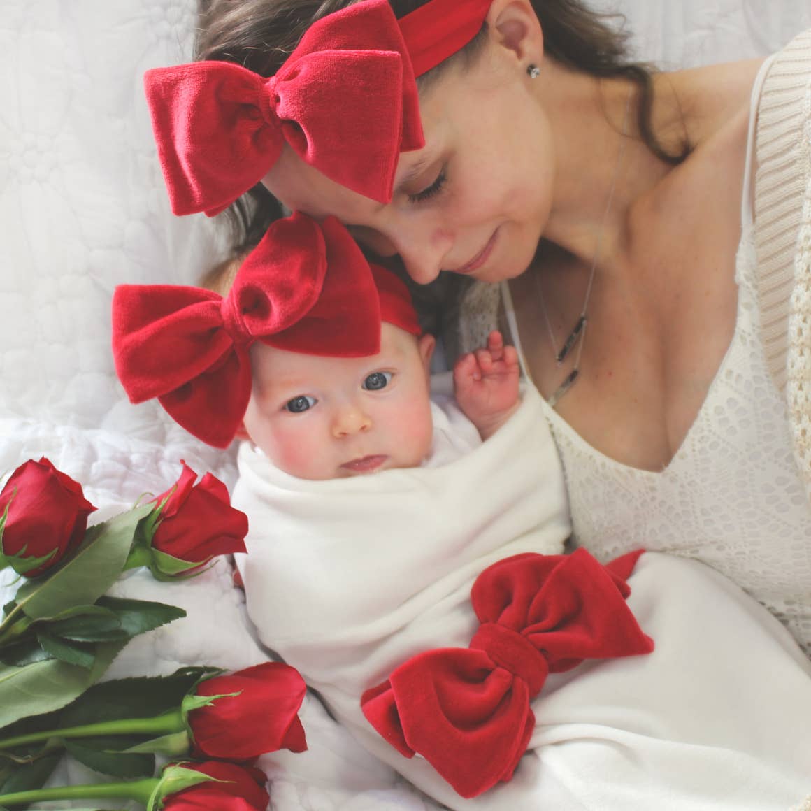 Red Velour Bow Swaddle Set